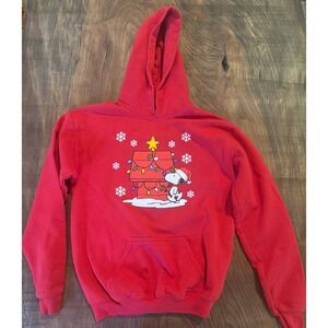 Peanuts Snoopy Kids Christmas Holiday Red Hoodie Sweatshirt‎ Large Size 14/16